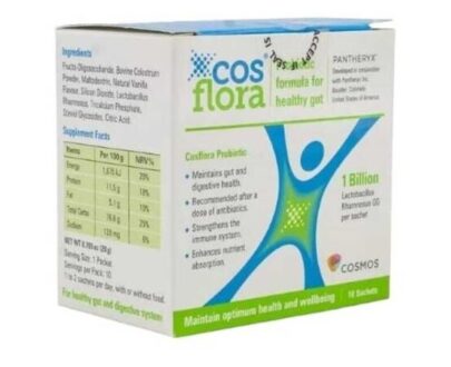 Cosflora 2gms Sachets 10's Cosflora is a multi-faceted probiotic formula designed to reach the gastro-intestinal tract through a protective matrix. It simultaneously repairs the lining of the intestinal tract to restore gut health and immune function.